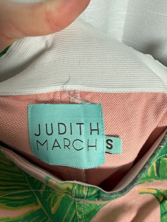 Judith March Palm Flare Pants Pink Green Tropical High Waist Bell Bottom Size S - Picture 12 of 14